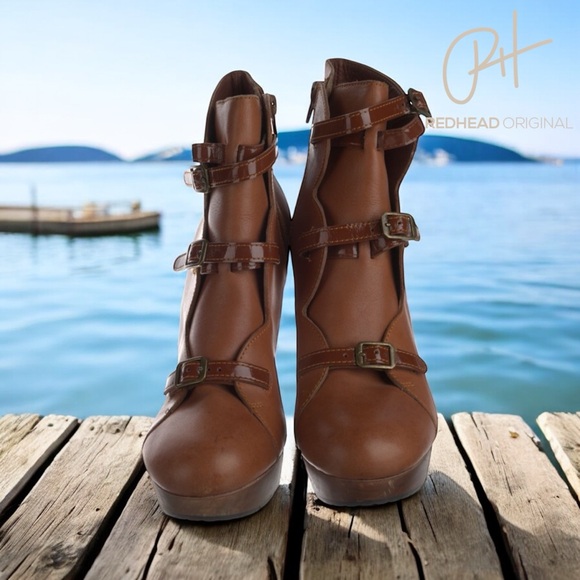 See by Chloe 3 strap heeled ankle boot camel sz 40 EU or US 10